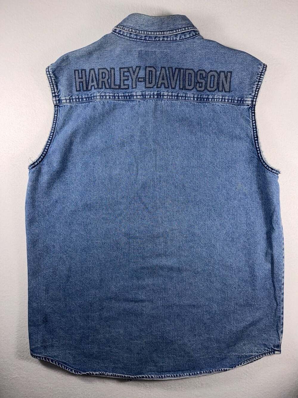 Harley-Davidson Genuine Motorclothes Blue Denim Button-Up Vest Shirt Men's Large